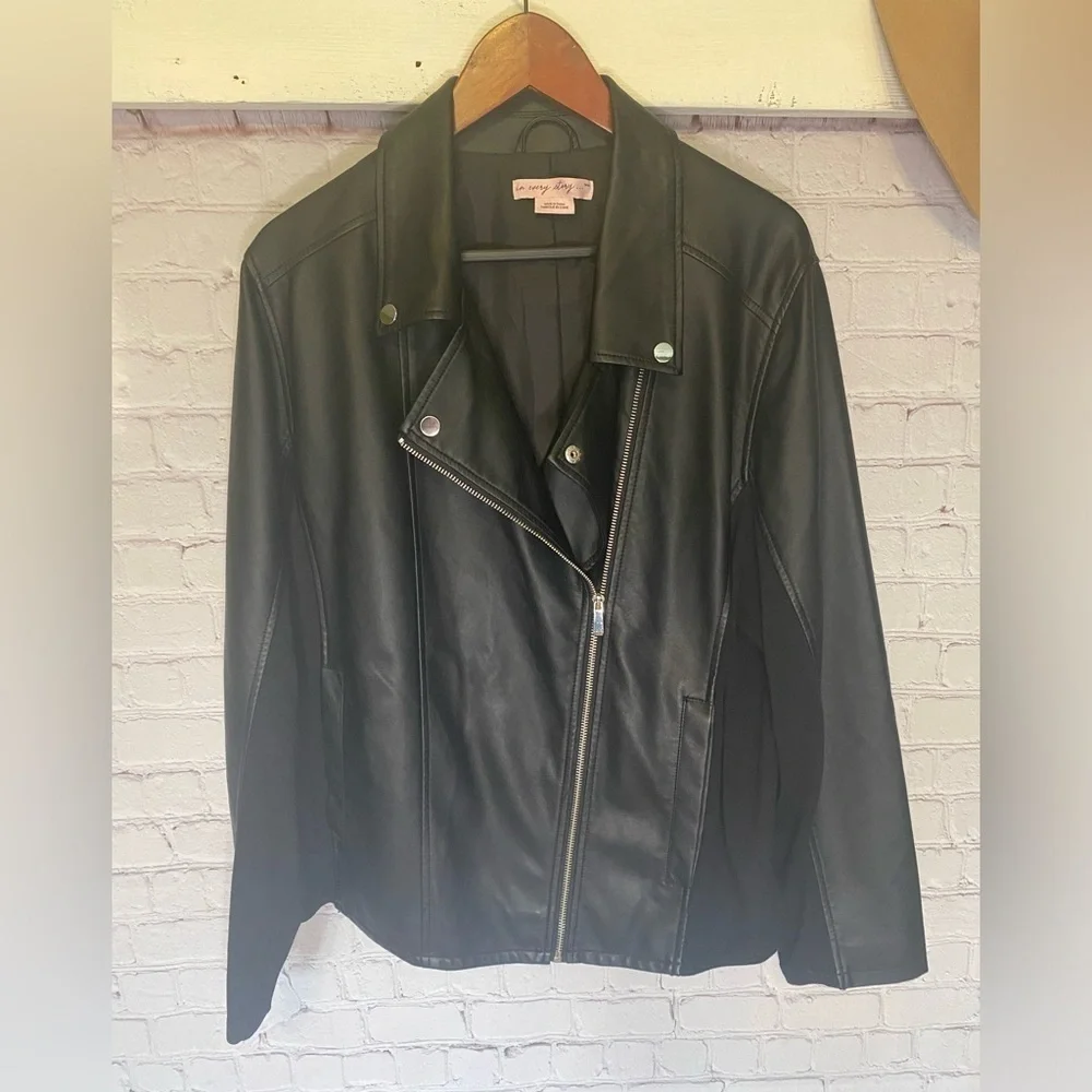 Pennington’s Black Moto Biker Faux Leather Classic Zip Up Jacket 1X - Picture 4 of 14
